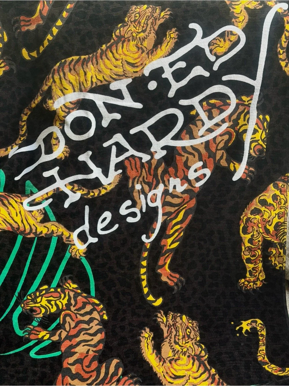 Ed Hardy Tiger Beach Towels 2pc Set Black Leopard Print Palm Oversized 36x72 NWT